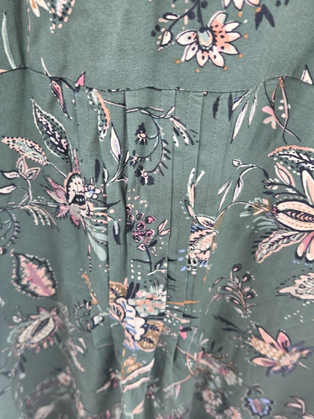 J. Jill Green Floral Pintuck Shirt Dress Rayon Size 3x - Picture 6 of 13